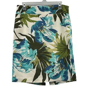 Ann Taylor LOFT Floral Skirt Womens 8 Used Silk Cotton Lined Blue Green